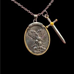 St. Michael Pendant Necklace with Sword Charm